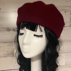 Wine color beret (100% wool) 10”